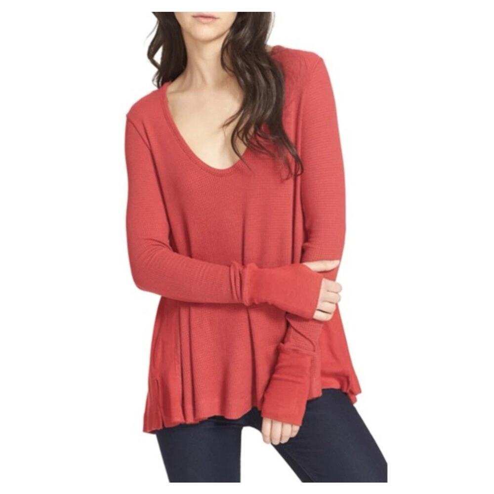 FREE PEOPLE LONG SLEEVE MALIBU KNIT THERMAL HI-LOW TOP SHIRT Sz Medium 2259